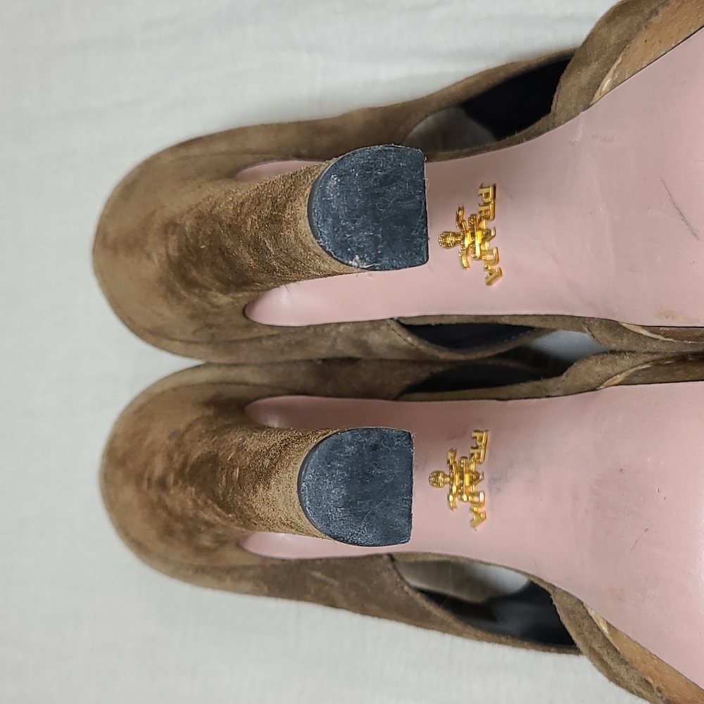 Prada Sigaro Suede Peep Toe Platform Heels - Picture 12 of 16